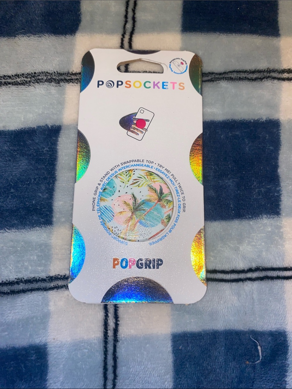 PopSocket PopGrip Phone Grip - White with Tropical Palm Multicolor Design
